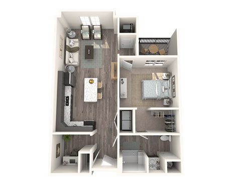 Floor plan for 1 bed, 1 bath, 871 sqft